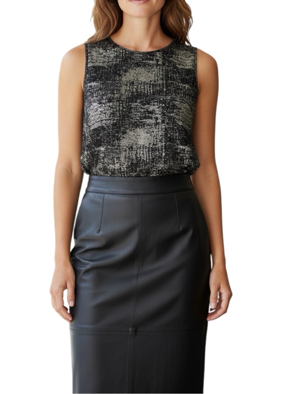 Allegra K Metallic Gold & Silver Foil Abstract Sleevless Top Size M
